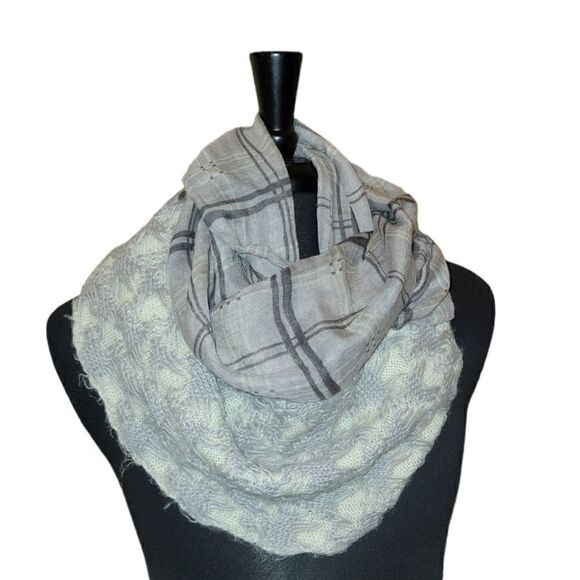 Anthropologie Grey Gray Taupe Neutral Plaid Infinity scarf - Picture 1 of 12